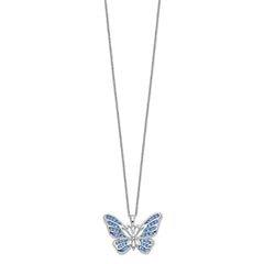 Sentimental Expressions Sterling Silver Rhodium-plated Crystal Never Give Up Butterfly 18in Necklace QSX613