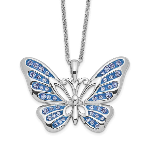 Sentimental Expressions Sterling Silver Rhodium-plated Crystal Never Give Up Butterfly 18in Necklace QSX613