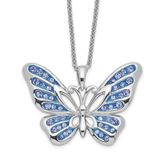 Sentimental Expressions Sterling Silver Rhodium-plated Crystal Never Give Up Butterfly 18in Necklace QSX613