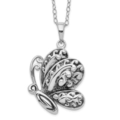 Sentimental Expressions Sterling Silver Rhodium-plated Antiqued Butterfly Ash Holder 18 Inch Necklace QSX616