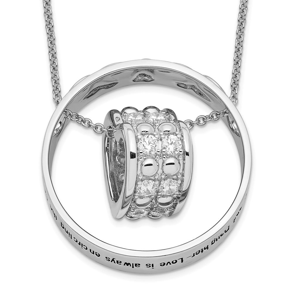 Sentimental Expressions Sterling Silver Rhodium-plated CZ Antiqued Mother and Daughter 18 Inch Necklace QSX622