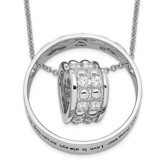 Sentimental Expressions Sterling Silver Rhodium-plated CZ Antiqued Mother and Daughter 18 Inch Necklace QSX622