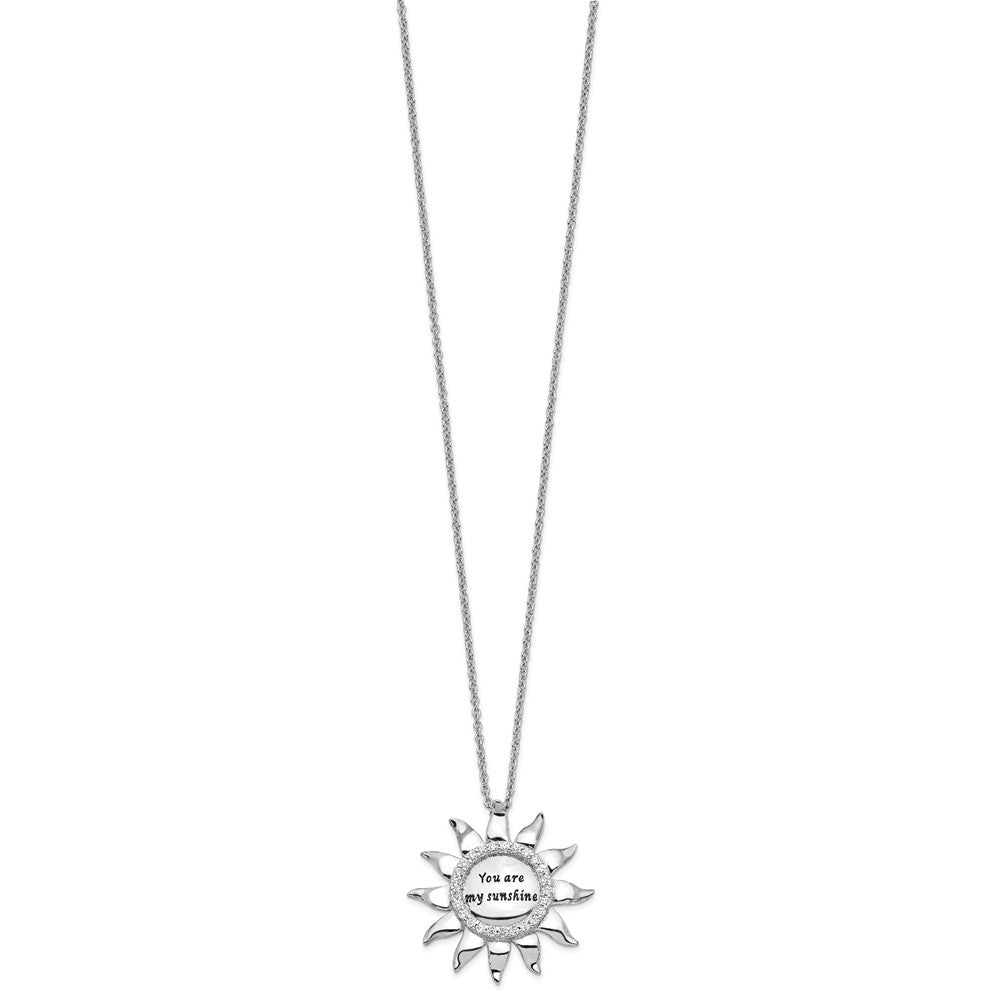 Sentimental Expressions Sterling Silver Rhodium-plated CZ Antiqued You Are My Sunshine 18in. Necklace QSX677
