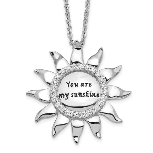 Sentimental Expressions Sterling Silver Rhodium-plated CZ Antiqued You Are My Sunshine 18in. Necklace QSX677