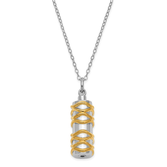 Sentimental Expressions Sterling Silver Rhodium-plated Cylinder Gold-tone Accent Ash Holder 18 Inch Necklace QSX683