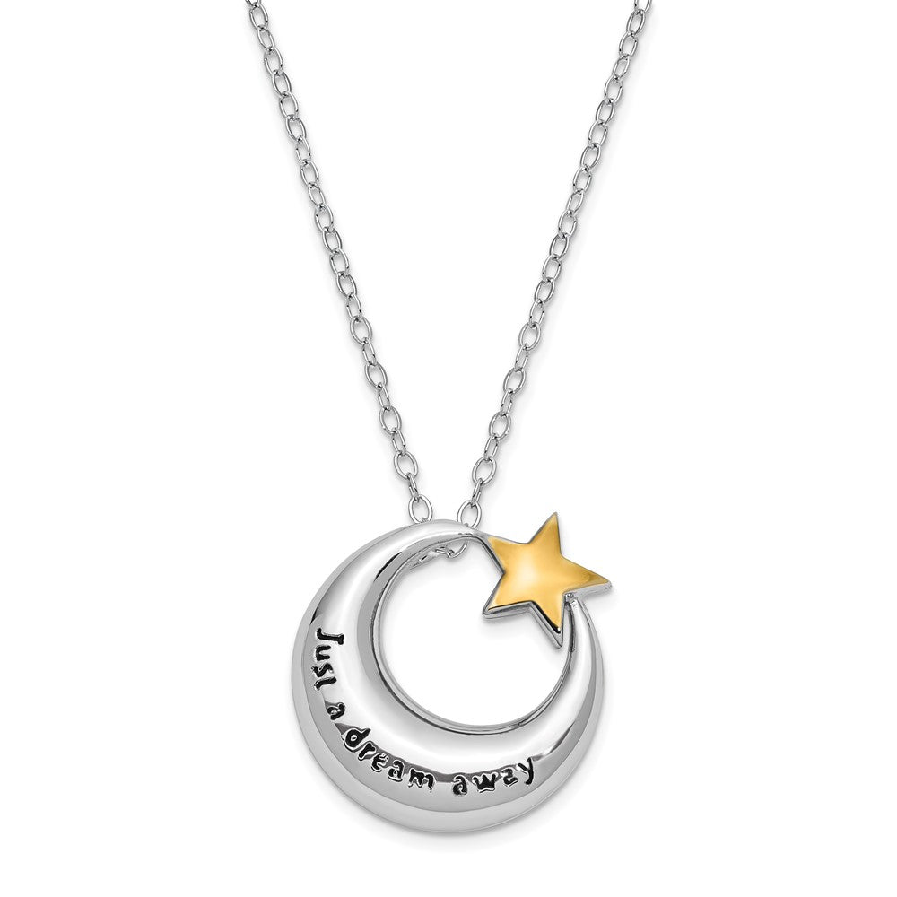 Sentimental Expressions Sterling Silver Rhodium Antiqued Just A Dream Away Moon with Gold-tone Accent Star Ash Holder 18 Inch Necklace QSX685