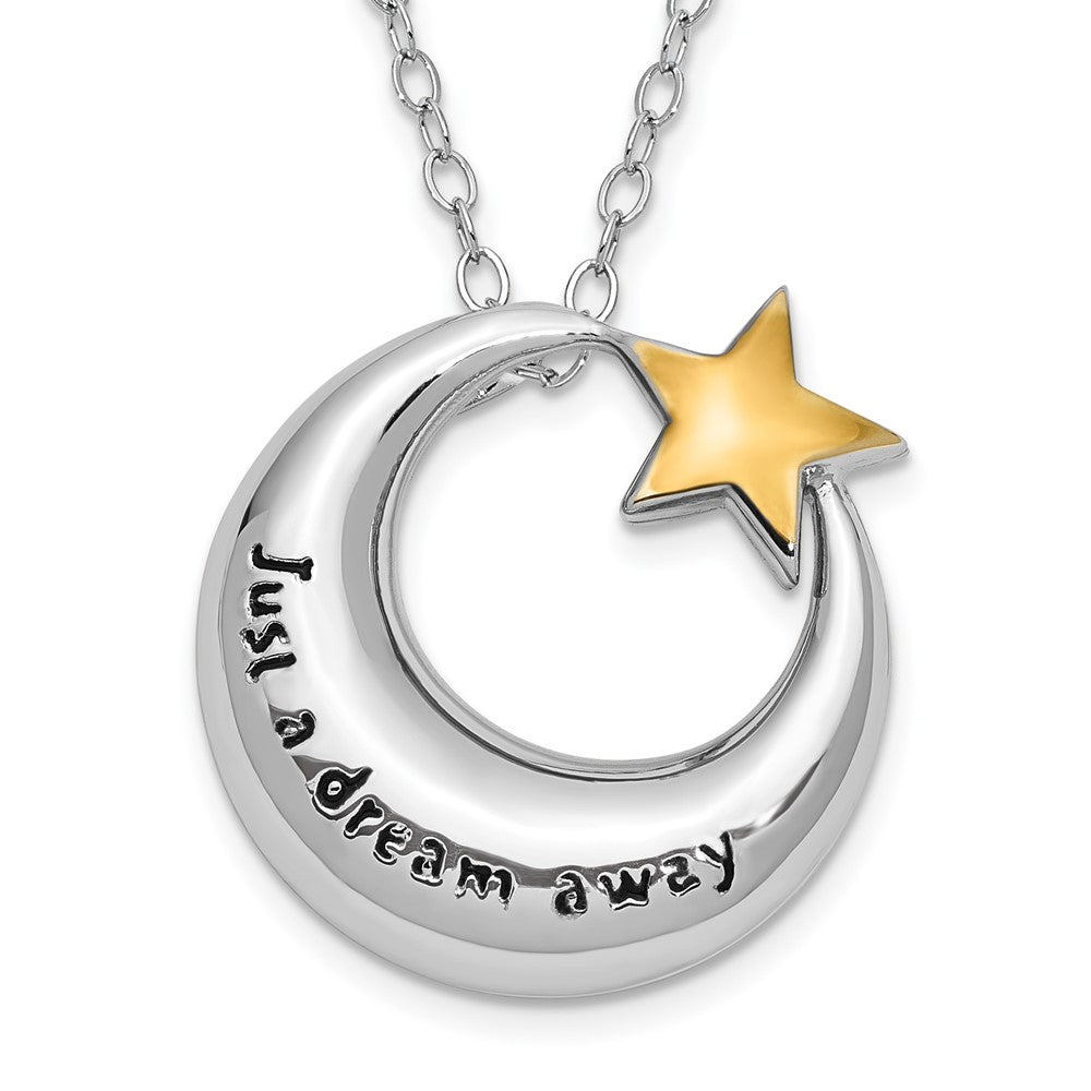 Sentimental Expressions Sterling Silver Rhodium Antiqued Just A Dream Away Moon with Gold-tone Accent Star Ash Holder 18 Inch Necklace QSX685