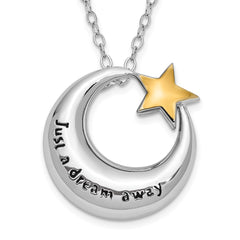 Sentimental Expressions Sterling Silver Rhodium Antiqued Just A Dream Away Moon with Gold-tone Accent Star Ash Holder 18 Inch Necklace QSX685