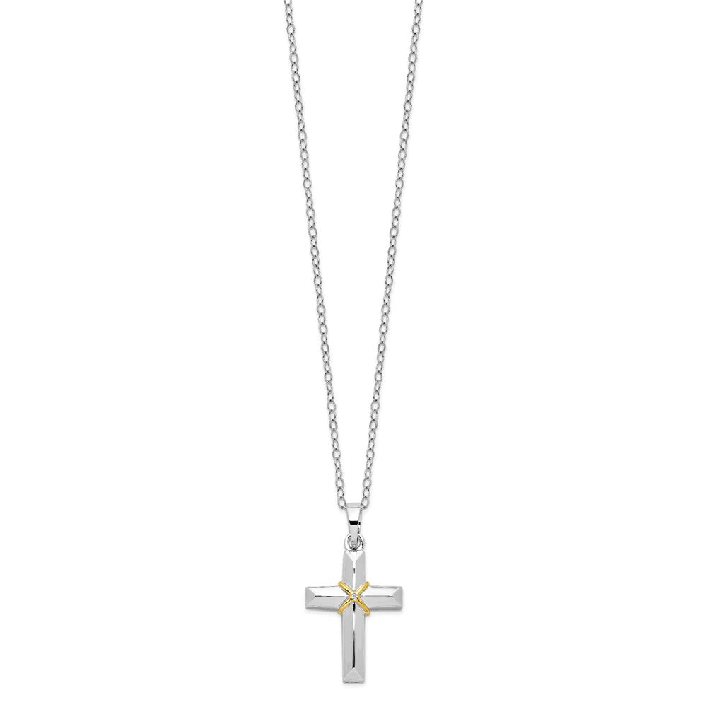 Sentimental Expressions Sterling Silver Rhodium-plated CZ Gold-tone Accent Cross Ash Holder 18 Inch Necklace QSX689