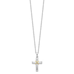 Sentimental Expressions Sterling Silver Rhodium-plated CZ Gold-tone Accent Cross Ash Holder 18 Inch Necklace QSX689