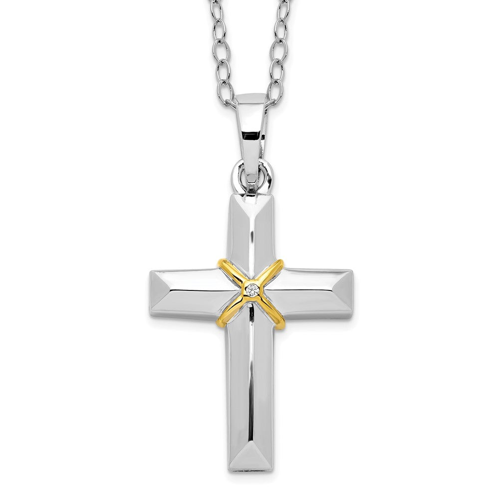 Sentimental Expressions Sterling Silver Rhodium-plated CZ Gold-tone Accent Cross Ash Holder 18 Inch Necklace QSX689
