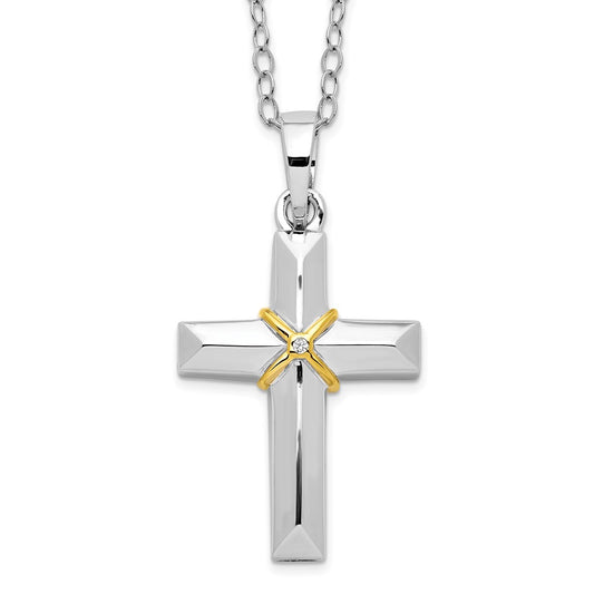 Sentimental Expressions Sterling Silver Rhodium-plated CZ Gold-tone Accent Cross Ash Holder 18 Inch Necklace QSX689