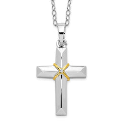 Sentimental Expressions Sterling Silver Rhodium-plated CZ Gold-tone Accent Cross Ash Holder 18 Inch Necklace QSX689