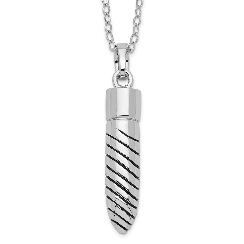 Sentimental Expressions Sterling Silver Rhodium-plated Antiqued Lined Bullet Ash Holder 18 Inch Necklace QSX695