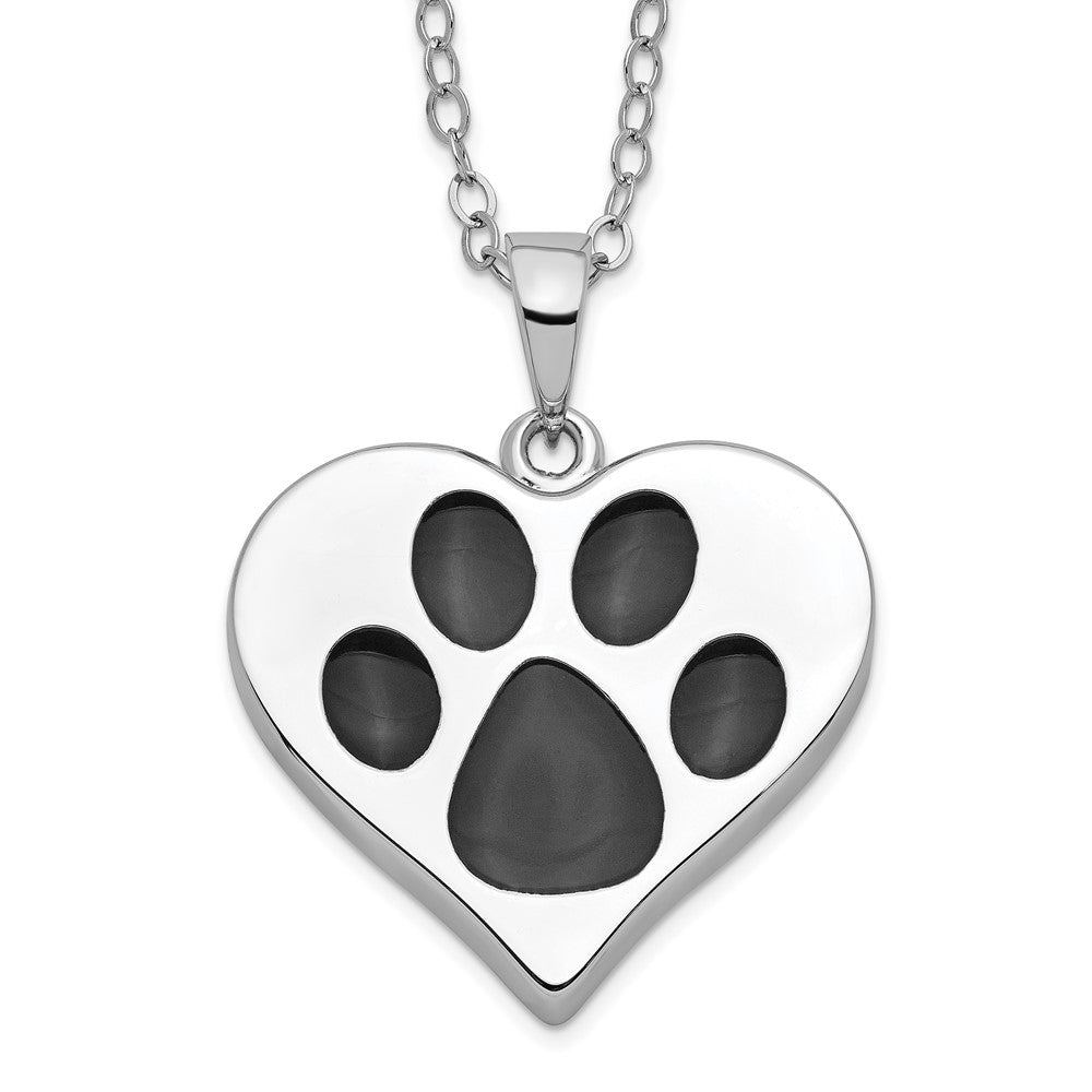 Sentimental Expressions Sterling Silver Rhodium-plated Antiqued Black Paw In Heart Ash Holder 18 Inch Necklace QSX697