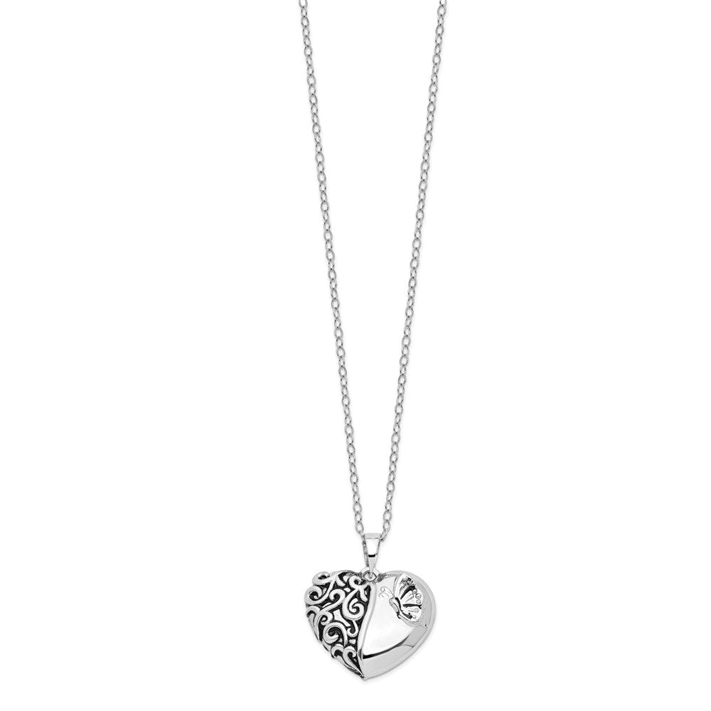 Sentimental Expressions Sterling Silver Rhodium-plated Antiqued One More Day Heart Shape with Butterfly Ash Holder 18 Inch Necklace QSX703