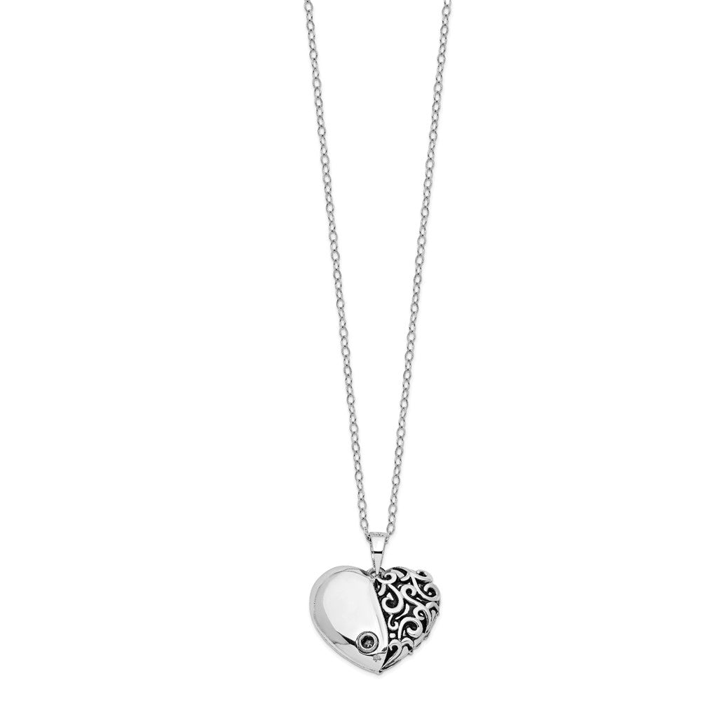Sentimental Expressions Sterling Silver Rhodium-plated Antiqued One More Day Heart Shape with Butterfly Ash Holder 18 Inch Necklace QSX703