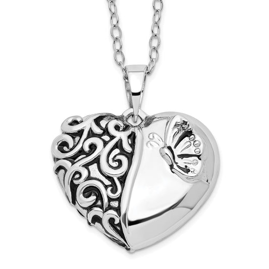 Sentimental Expressions Sterling Silver Rhodium-plated Antiqued One More Day Heart Shape with Butterfly Ash Holder 18 Inch Necklace QSX703