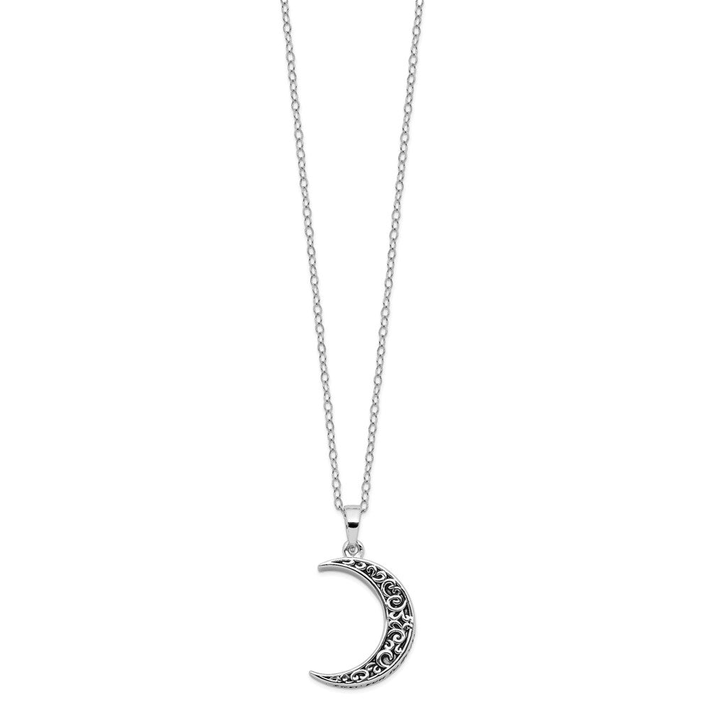 Sentimental Expressions Sterling Silver Rhodium-plated Antiqued Quarter Moon Ash Holder 18 Inch Necklace QSX706