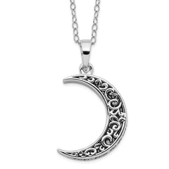 Sentimental Expressions Sterling Silver Rhodium-plated Antiqued Quarter Moon Ash Holder 18 Inch Necklace QSX706