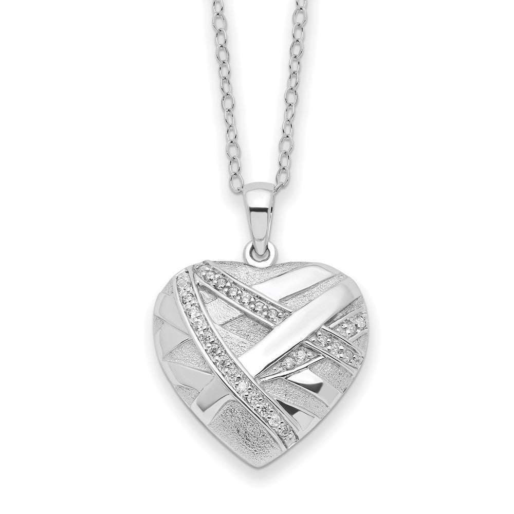Sentimental Expressions Sterling Silver CZ Bandaged Heart Ash Holder 18 Inch Necklace QSX709