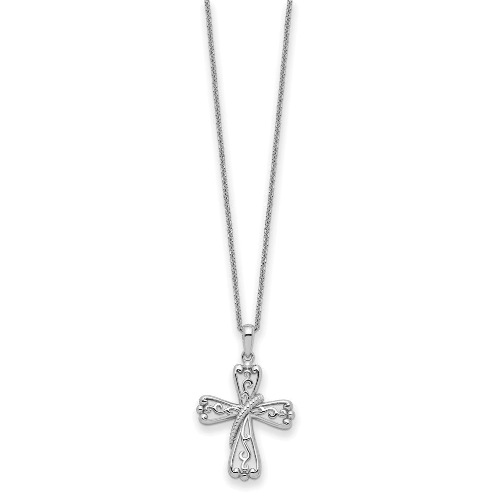 Sentimental Expressions Sterling Silver Rhodium-plated Love Never Fails Cross 22in Necklace QSX730