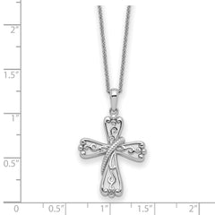 Sentimental Expressions Sterling Silver Rhodium-plated Love Never Fails Cross 22in Necklace QSX730