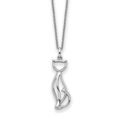Sentimental Expressions Sterling Silver Rhodium-plated CZ Purrfect Love Cat 18in Necklace QSX742