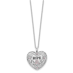 Sentimental Expressions Sterling Silver Rhodium-plated Pink CZ Breast Cancer Heart 18in Necklace QSX743