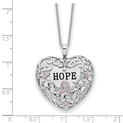 Sentimental Expressions Sterling Silver Rhodium-plated Pink CZ Breast Cancer Heart 18in Necklace QSX743