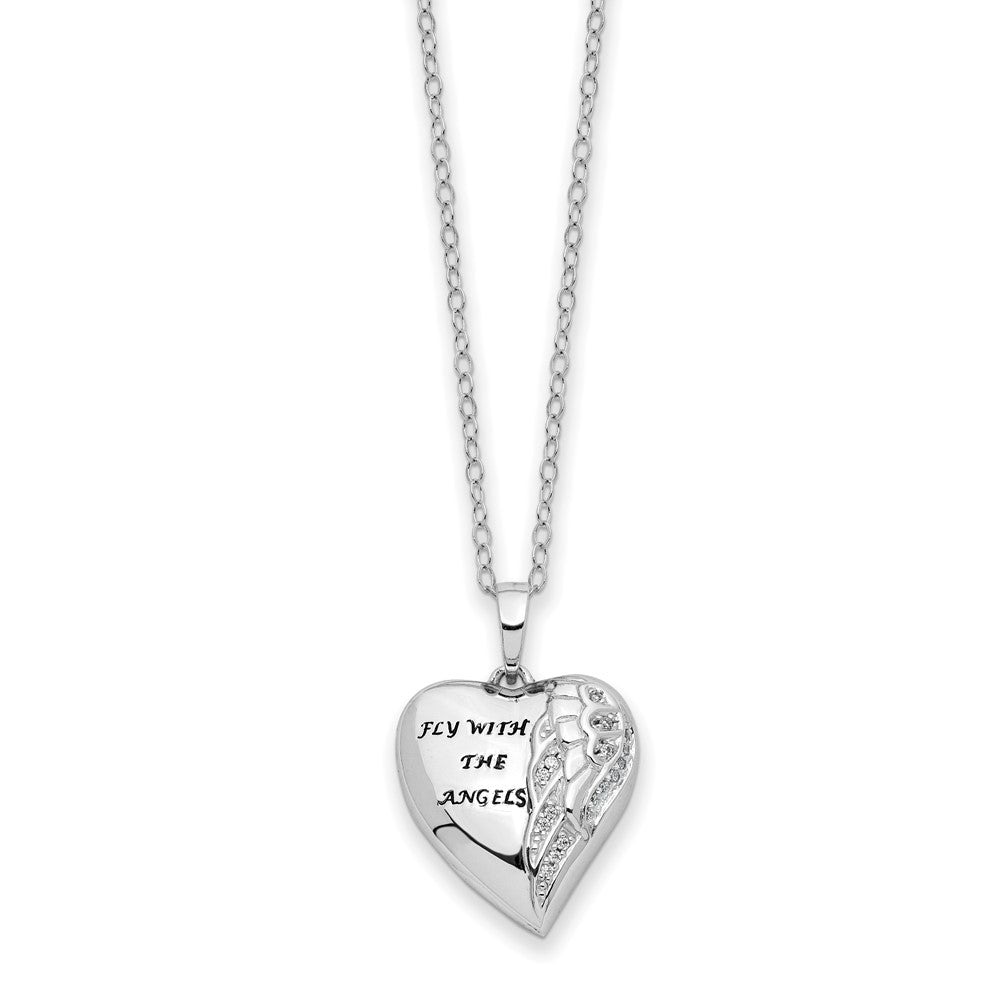 Sentimental Expressions Sterling Silver Rhodium-plated Antiqued CZ Fly With The Angels Ash Holder 18 Inch Necklace QSX774