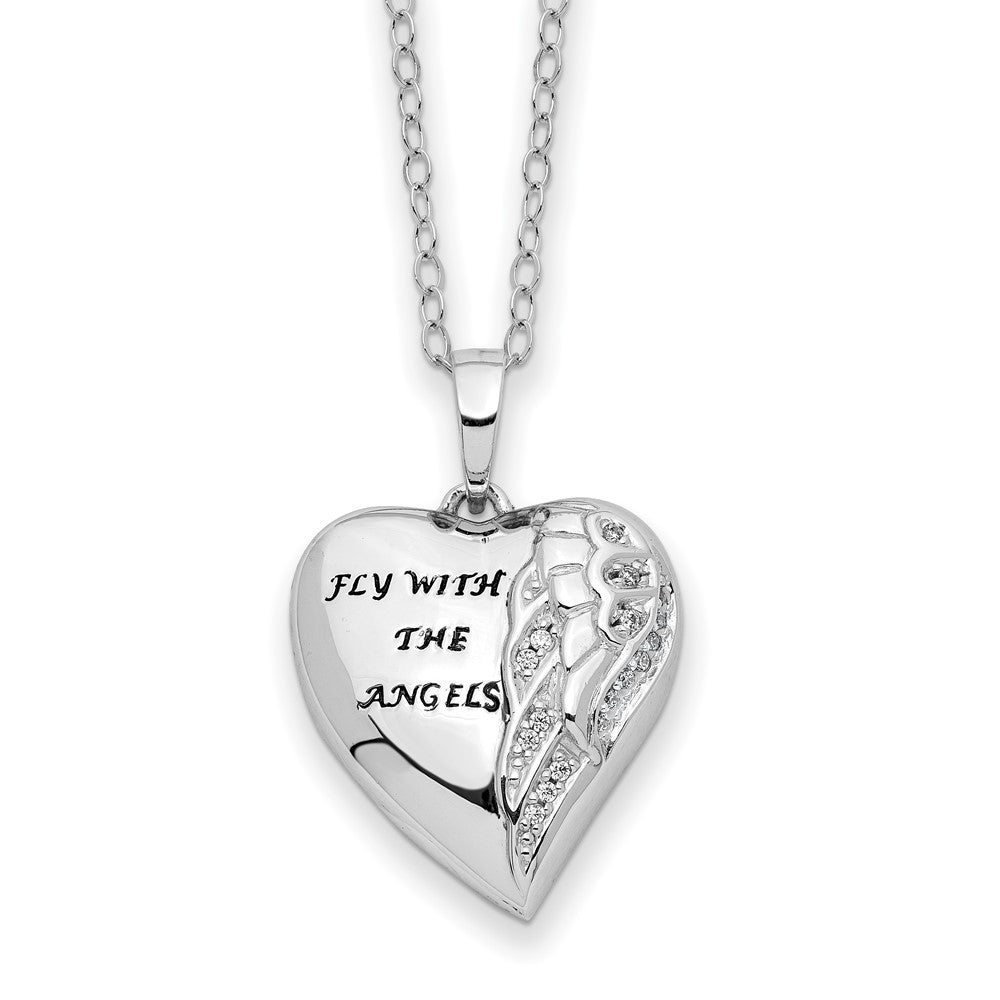 Sentimental Expressions Sterling Silver Rhodium-plated Antiqued CZ Fly With The Angels Ash Holder 18 Inch Necklace QSX774