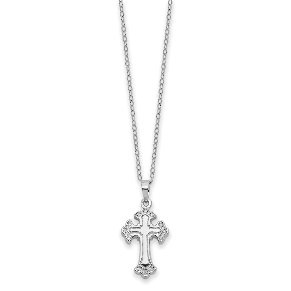 Sentimental Expressions Sterling Silver Rhodium-plated CZ Eternal Home Cross Ash Holder 18 Inch Necklace QSX776