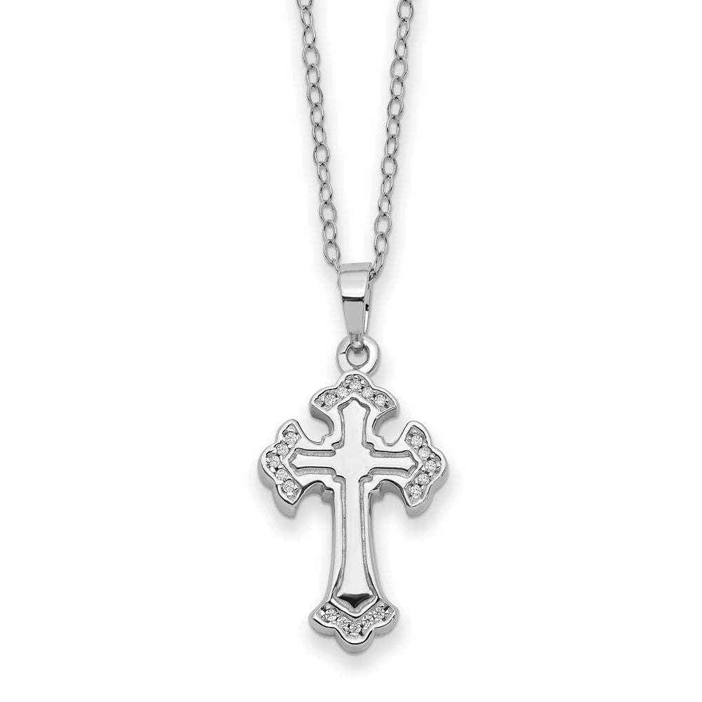 Sentimental Expressions Sterling Silver Rhodium-plated CZ Eternal Home Cross Ash Holder 18 Inch Necklace QSX776