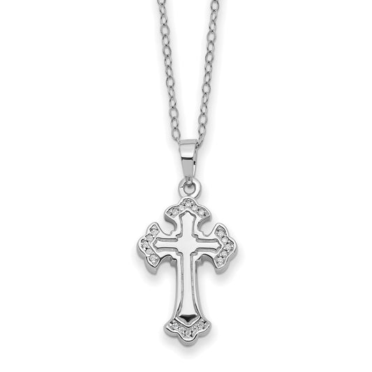 Sentimental Expressions Sterling Silver Rhodium-plated CZ Eternal Home Cross Ash Holder 18 Inch Necklace QSX776