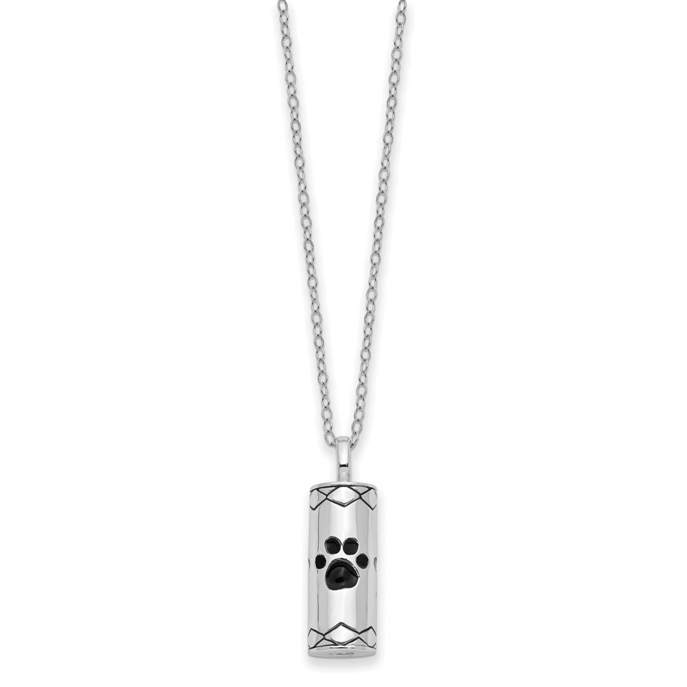 Sentimental Expressions Sterling Silver Rhodium-plated Antiqued Cylinder with Paws Ash Holder 18 Inch Necklace QSX780