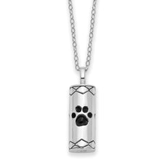 Sentimental Expressions Sterling Silver Rhodium-plated Antiqued Cylinder with Paws Ash Holder 18 Inch Necklace QSX780