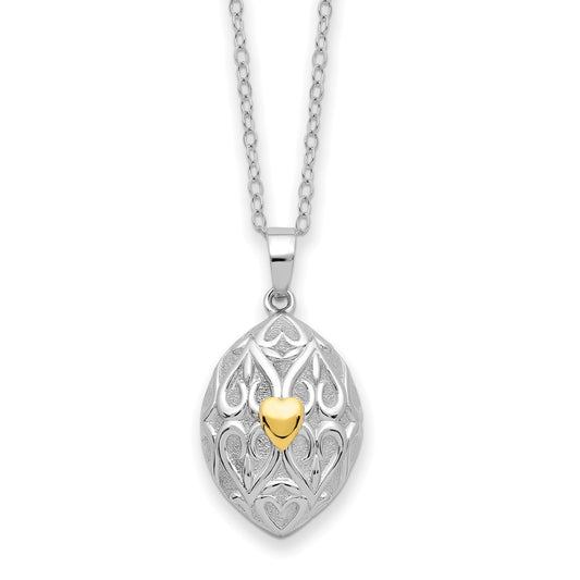 Sentimental Expressions Sterling Silver Rhodium-plated Gold-tone Heart in Egg Shaped Ash Holder 18 Inch Necklace QSX781