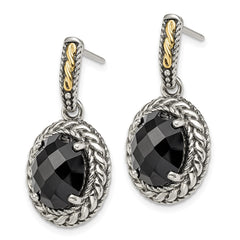 QTC1013 Shey Couture Sterling Silver with 14K Accent Antiqued Checkerboard-cut Black Onyx Post Dangle Earrings