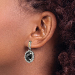 QTC1013 Shey Couture Sterling Silver with 14K Accent Antiqued Checkerboard-cut Black Onyx Post Dangle Earrings