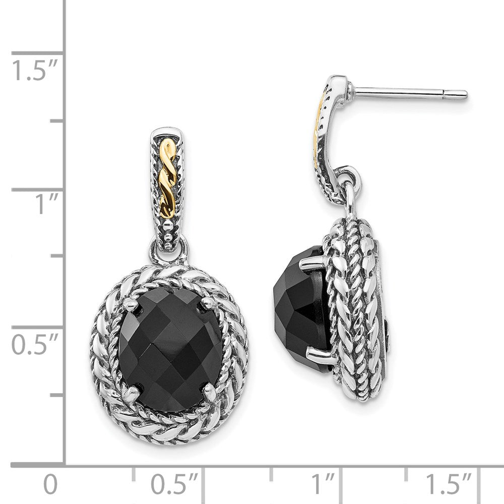 QTC1013 Shey Couture Sterling Silver with 14K Accent Antiqued Checkerboard-cut Black Onyx Post Dangle Earrings