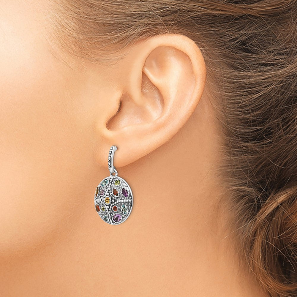 QTC1017 Shey Couture Sterling Silver with 14K Accent Antiqued .55Amethyst/.28Citrine/.65Blue Topaz.37Peridot/.52Garnet Post Dangle Earrings