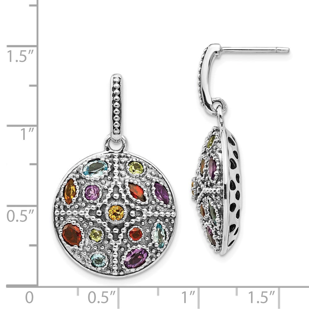 QTC1017 Shey Couture Sterling Silver with 14K Accent Antiqued .55Amethyst/.28Citrine/.65Blue Topaz.37Peridot/.52Garnet Post Dangle Earrings