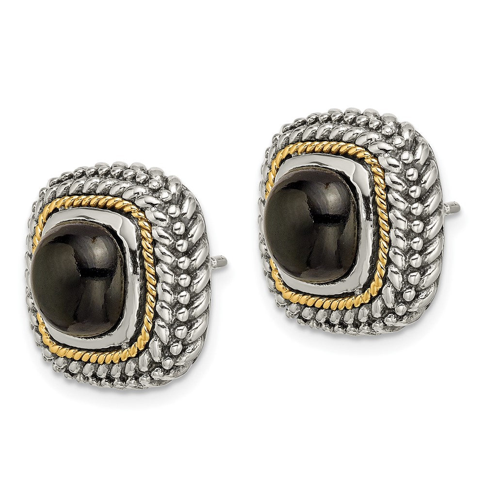 QTC1022 Shey Couture Sterling Silver with 14K Accent Antiqued Cabochon Black Onyx Post Earrings