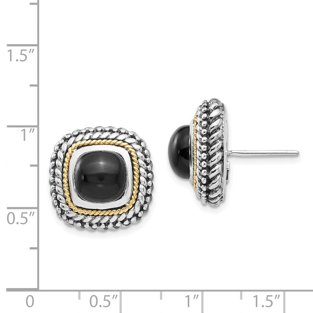 QTC1022 Shey Couture Sterling Silver with 14K Accent Antiqued Cabochon Black Onyx Post Earrings