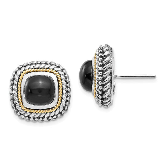 QTC1022 Shey Couture Sterling Silver with 14K Accent Antiqued Cabochon Black Onyx Post Earrings