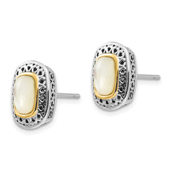 QTC1024 Shey Couture Sterling Silver with 14K Accent Antiqued Mother Of Pearl Post Earrings