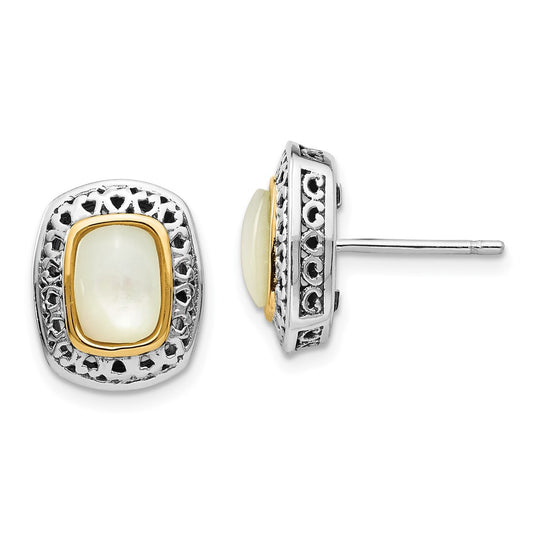 QTC1024 Shey Couture Sterling Silver with 14K Accent Antiqued Mother Of Pearl Post Earrings