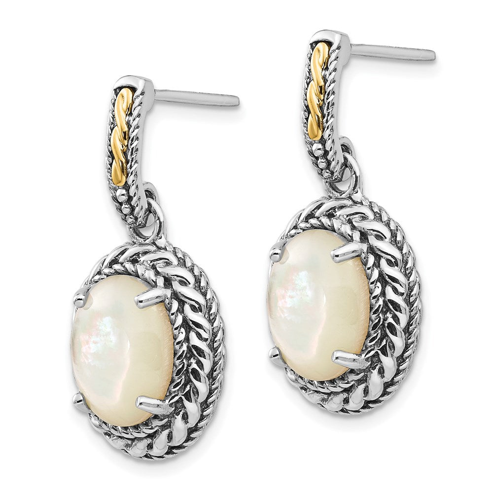 QTC1026 Shey Couture Sterling Silver with 14K Accent Antiqued Mother Of Pearl Post Dangle Earrings