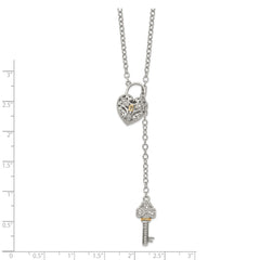 Shey Couture Sterling Silver Rhodium-plated with 14K Accent 18 Inch Diamond Heart Lock and Key Necklace QTC1027